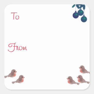 Pegatina Cuadrada Robins y adorables Navidades