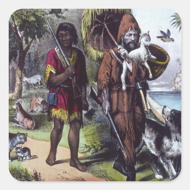 Pegatina Cuadrada Robinson Crusoe (Anverso)
