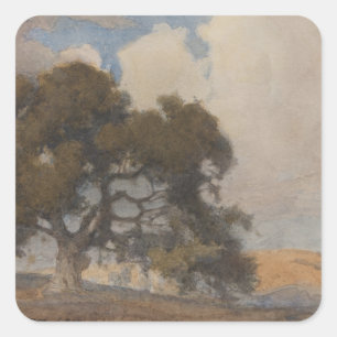 Pegatina Cuadrada Roble (1910) – Majestuosa acuarela vintage