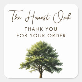 Pegatina Cuadrada Roble acuarela elegante escritura agradecimiento