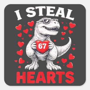 Pegatina Cuadrada Robo Corazones 67 San Valentín T-Rex Dinosaurio Am