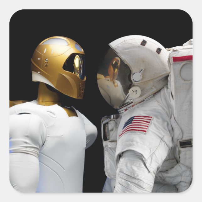 Pegatina Cuadrada Robonaut 2, un astronauta hel 3 humanoide dexteros (Anverso)