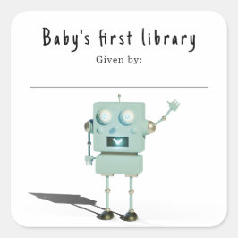 Pegatina Cuadrada Robot 3D - La primera biblioteca del bebé