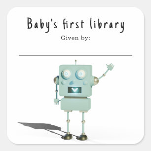 Pegatina Cuadrada Robot 3D - La primera biblioteca del bebé
