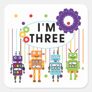 Pegatina Cuadrada Robot 3er cumpleaños camisetas y regalos de T