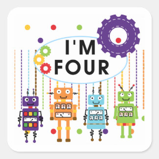 Pegatina Cuadrada Robot 4ª camisetas de cumpleaños y regalos