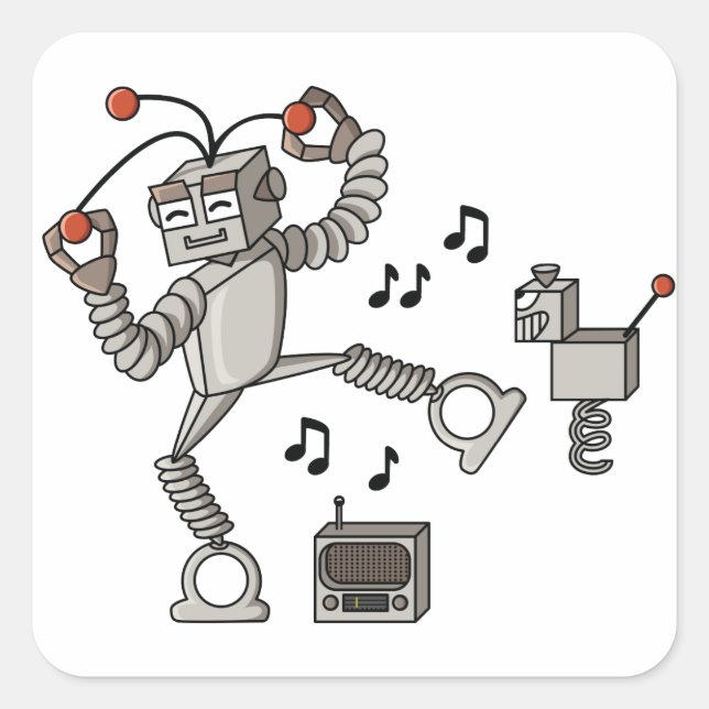 Pegatina Cuadrada Robot bailarín (Anverso)