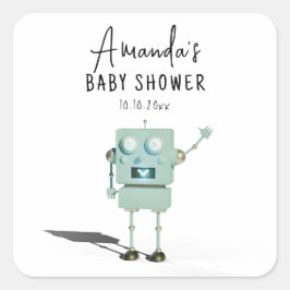 Pegatina Cuadrada Robot boy Baby Shower