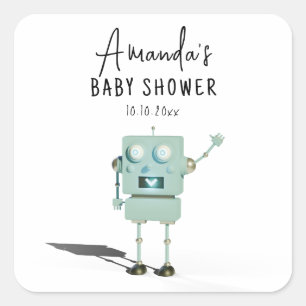 Pegatina Cuadrada Robot boy Baby Shower