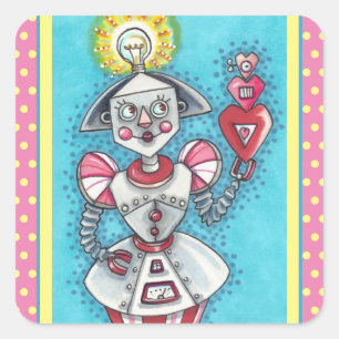 PEGATINA CUADRADA ROBOT CHICA DE IDEA LUMINOSA, COLORIDOS COLORIDOS