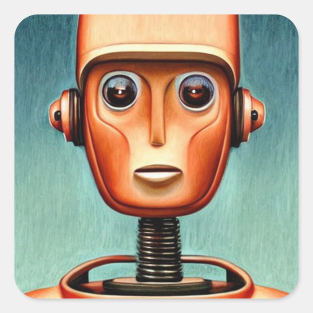 Pegatina Cuadrada Robot cute (Anverso)