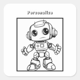 Pegatina Cuadrada Robot de color