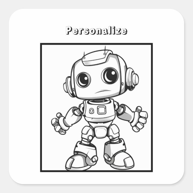 Pegatina Cuadrada Robot de color (Anverso)