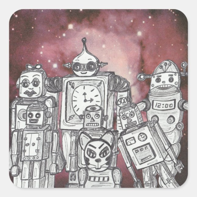 Pegatina Cuadrada Robot Holiday 1 (Anverso)