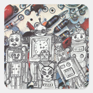 Pegatina Cuadrada Robot Holiday 1