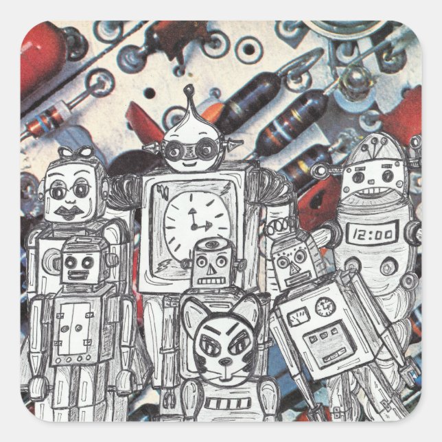 Pegatina Cuadrada Robot Holiday 1 (Anverso)