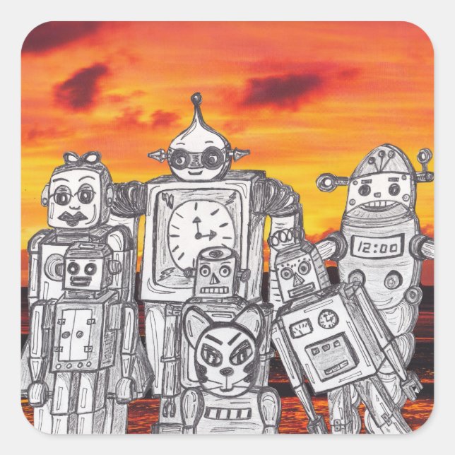 Pegatina Cuadrada Robot Holiday 3 (Anverso)