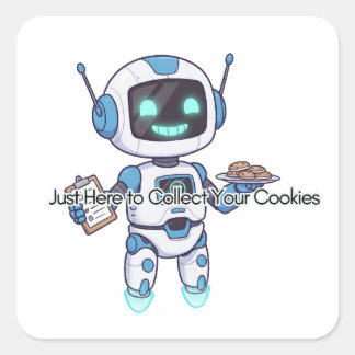 Pegatina Cuadrada Robot justo aquí para recoger tus cookies