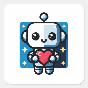Pegatina Cuadrada Robot lindo con corazón - Amor Adorable y Tecnolog