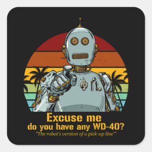 Pegatina Cuadrada Robot retro divertido necesita aceite