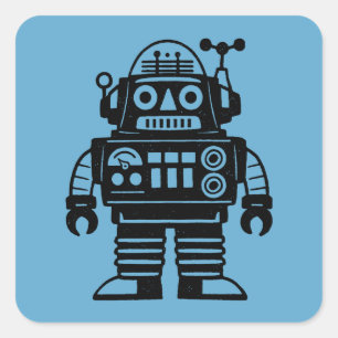 Pegatina Cuadrada Robot Retro Inspirado de Mitad de Siglo