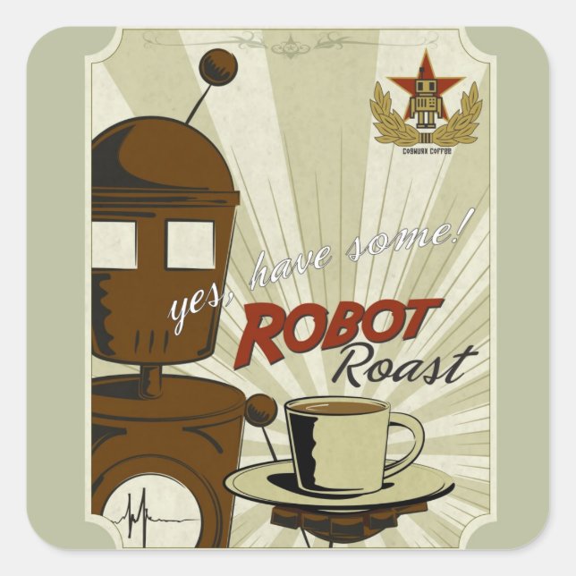Pegatina Cuadrada Robot Roast (Anverso)