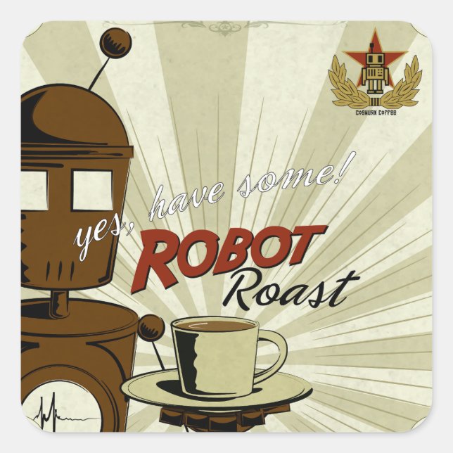 Pegatina Cuadrada Robot Roast (Anverso)