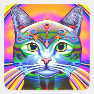 Pegatina Cuadrada Robot Steampunk Colorful Cat