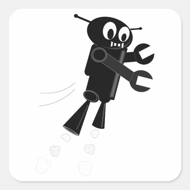 Pegatina Cuadrada Robot volador negro (Anverso)