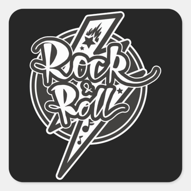 PEGATINA CUADRADA ROCK AND ROLL (Anverso)