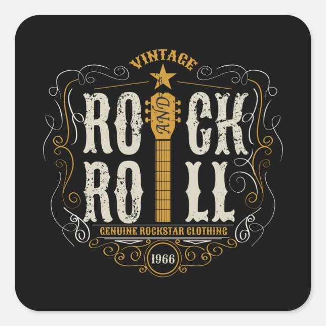 PEGATINA CUADRADA ROCK AND ROLL (Anverso)