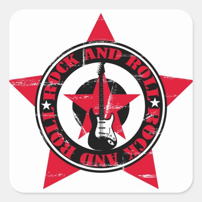 Pegatina Cuadrada Rock and Roll (Anverso)