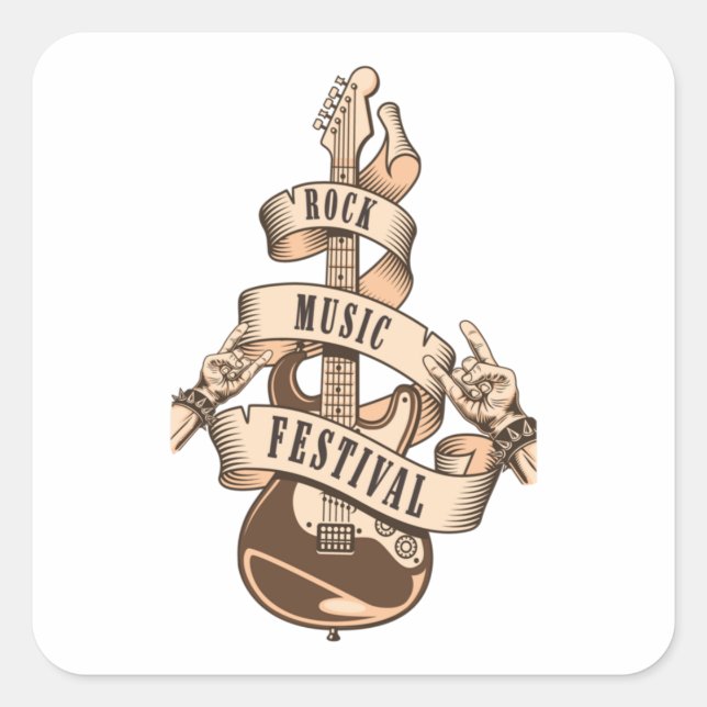 Pegatina Cuadrada Rock And Roll Classic (Anverso)