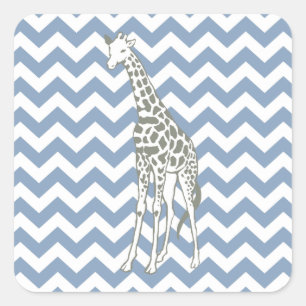 Pegatina Cuadrada Rock Blue Safari Chevron con jirafa de arte pop