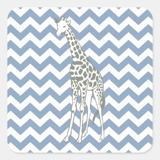 Pegatina Cuadrada Rock Blue Safari Chevron con jirafa de arte pop (Anverso)