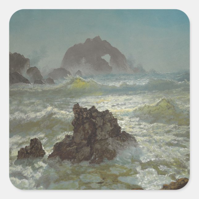Pegatina Cuadrada Rock de foca, California, c.1872 (Anverso)