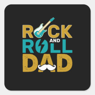 Pegatina Cuadrada Rock del Día del Padre y Roll Dad