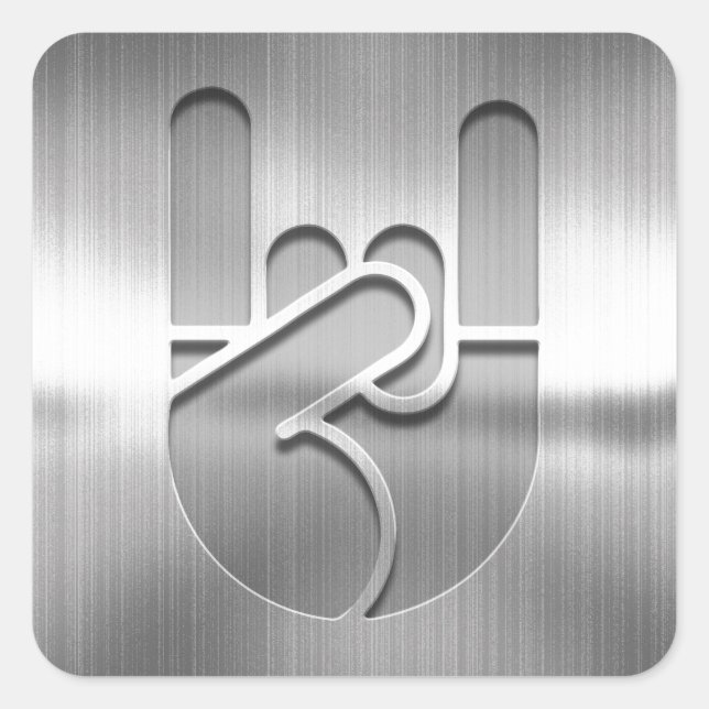 Pegatina Cuadrada Rock Hand Steel (Anverso)