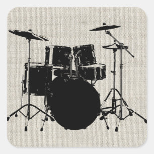 Pegatina Cuadrada Rock n Roll Drums