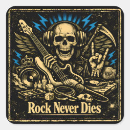 Pegatina Cuadrada Rock Never Dies – Immortal Rock Spirit