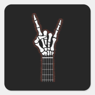 Pegatina Cuadrada Rock On Skeleton Hand Guitar Gifts