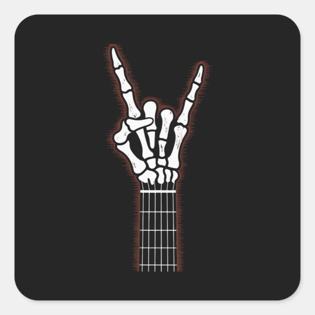 Pegatina Cuadrada Rock On Skeleton Hand Guitar Gifts (Anverso)