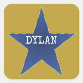 Pegatina Cuadrada Rock Star Birday Party Name Stickers Blue Gold