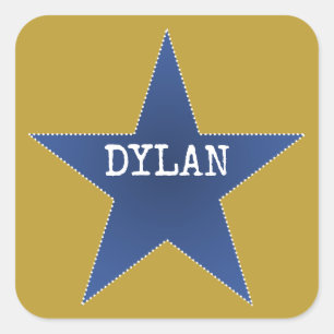 Pegatina Cuadrada Rock Star Birday Party Name Stickers Blue Gold