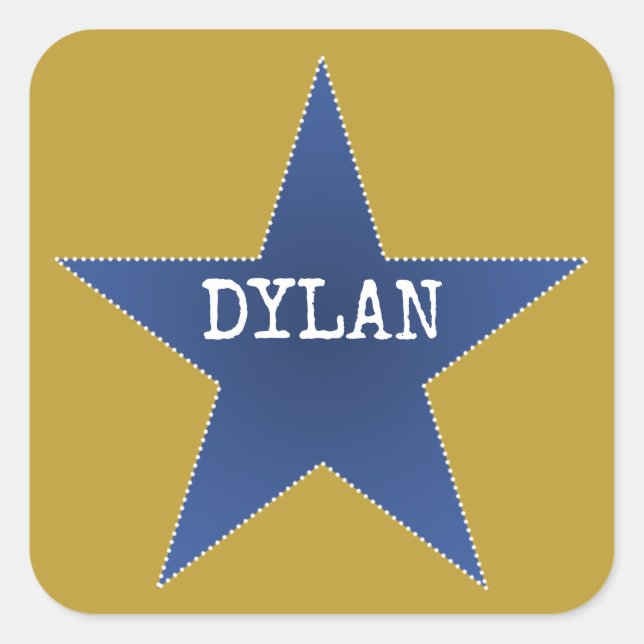 Pegatina Cuadrada Rock Star Birday Party Name Stickers Blue Gold (Anverso)