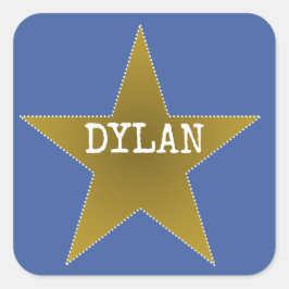 Pegatina Cuadrada Rock Star Birday Party Name Stickers Blue Gold