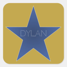 Pegatina Cuadrada Rock Star Birday Party Name Stickers Blue Gold