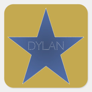 Pegatina Cuadrada Rock Star Birday Party Name Stickers Blue Gold