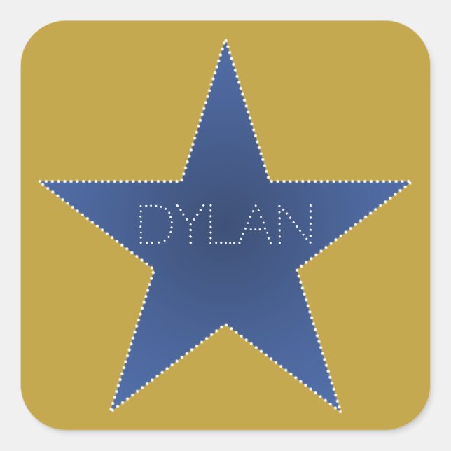 Pegatina Cuadrada Rock Star Birday Party Name Stickers Blue Gold (Anverso)