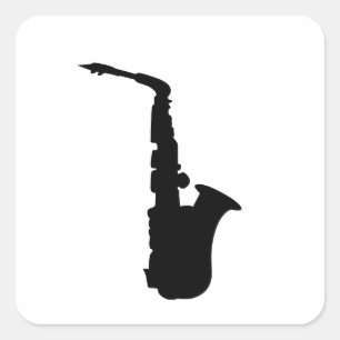 Pegatina Cuadrada Rock y Rollo Saxofón eléctrico y acústico